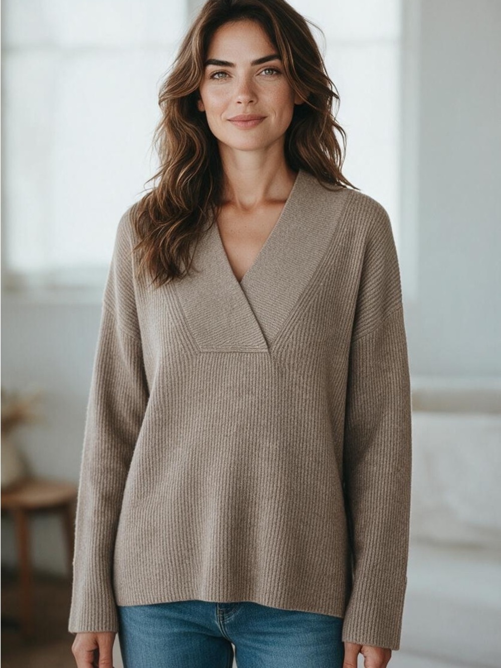 Banana Republic Woman Oversized Ribbed Knit Sweater Camel Clean Girl Minimalist